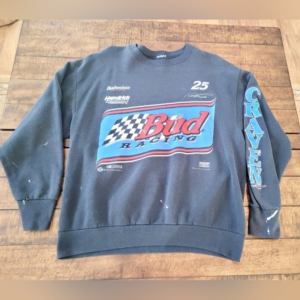 Vintage 1997 Budweiser Racing NASCAR Crewneck Sweatshirt Ricky Craven 25 USA - Picture 4 of 10